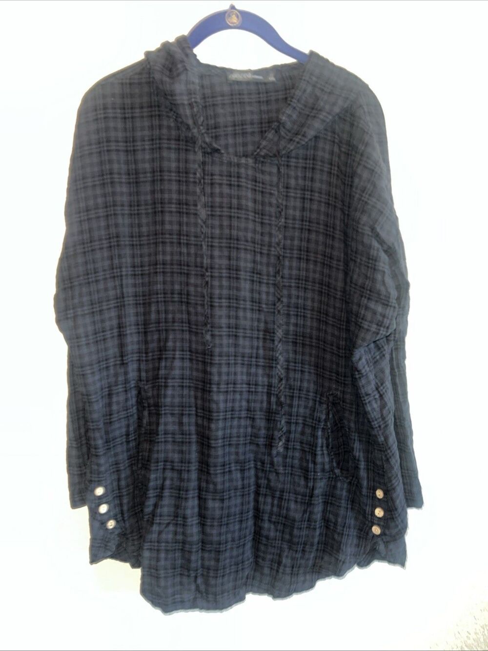 Plaid Long Sleeve Shirt Hoodie Lagen Cottage XXL Women Hoho Hippie Lightweight